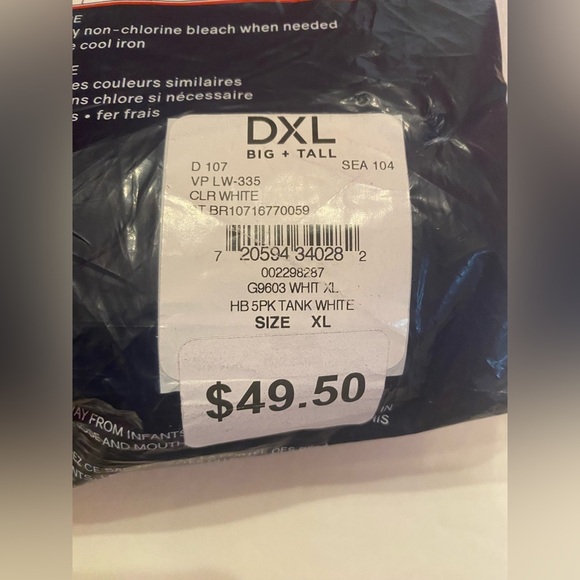 NWT HB White Tank Shirts 5 pack from DXL Big & Tall Size XL - Picture 4 of 4